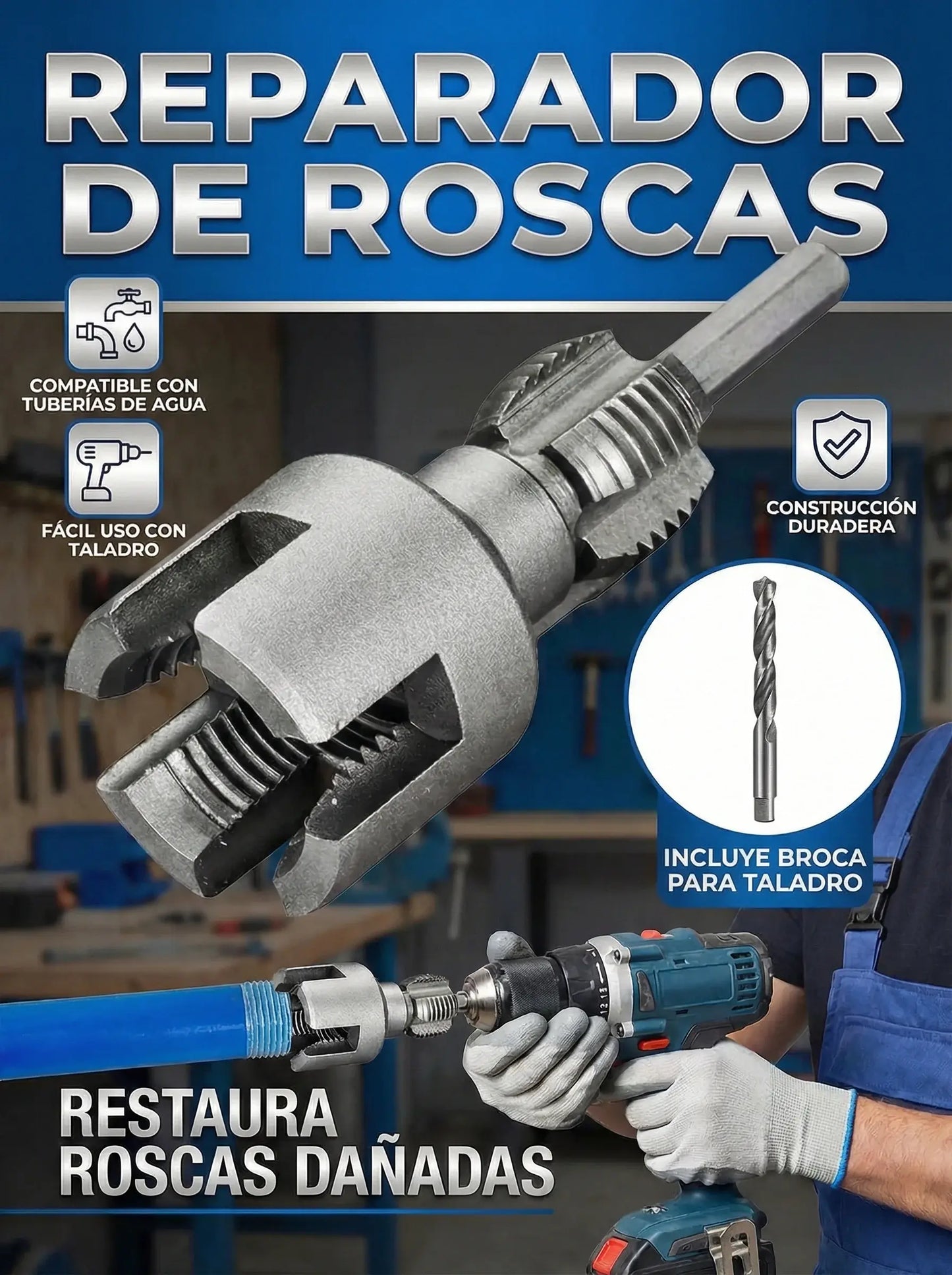 RoscaMaster® Broca 2 en 1 para abrir roscas interna y externa- 1/2"